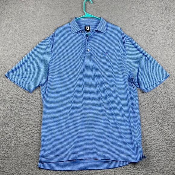Footjoy Fj Golf Polo Shirt Men's Large Blue Striped Athletic Performance Causal - Picture 3 of 11